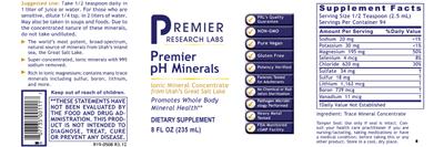 Photo of the Premier Research Labs Premier pH Minerals label