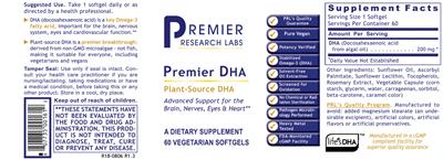 Photo of the Premier Research Labs Premier DHA label