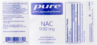 Photo of the Pure Encapsulations NAC 900 mg label