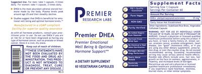 Photo of the Premier Research Labs Premier DHEA label