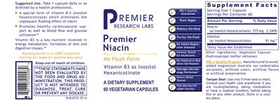 Photo of the Premier Research Labs Premier Niacin label