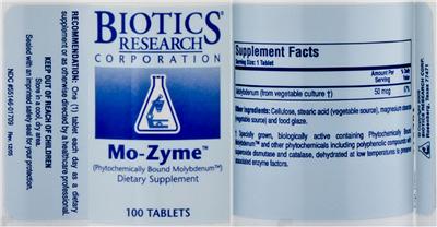 Photo of the Biotics Research Corporation Mo-Zyme label