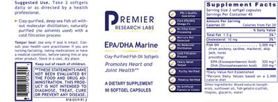 Photo of the Premier Research Labs EPA/DHA Marine label