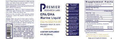 Photo of the Premier Research Labs EPA/DHA Marine Liquid Lemon Flavor label