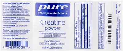 Product label for Creatine Powder