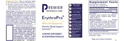 Photo of the Premier Research Labs ErythroPro label