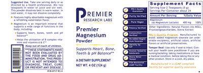 Photo of the Premier Research Labs Premier Magnesium Powder label