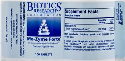 Photo of the Biotics Research Corporation Mo-Zyme Forte label