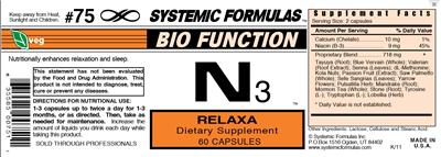 Photo of the Systemic Formulas Bio Function N3 Relaxa label