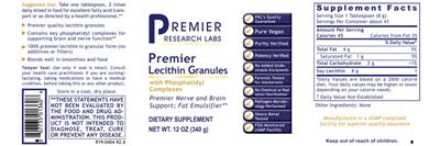 Photo of the Premier Research Labs Premier Lecithin Granules label