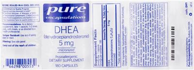 Photo of the Pure Encapsulations DHEA (Dehydroepiandrosterone) 5 mg label