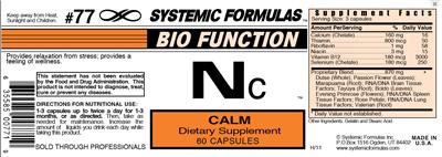 Photo of the Systemic Formulas Bio Function Nc Calm label