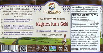 Photo of the NutriGold Magnesium Gold 400 mg label