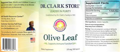 Photo of the Dr. Clark Store Olive Leaf 375 mg label