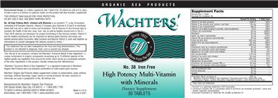Photo of the Wachters' No. 38 Iron Free High Potency Multi-Vitamin With Minerals label