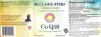 Photo of the Dr. Clark Store Co Q10 400 mg label