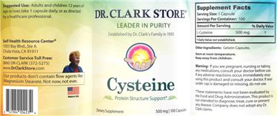 Photo of the Dr. Clark Store Cysteine 500 mg label