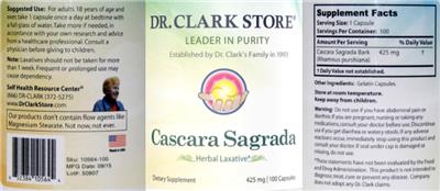 Photo of the Dr. Clark Store Cascara Sagrada 425 mg label