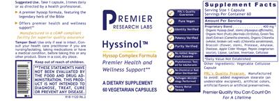 Photo of the Premier Research Labs Hyssinol label