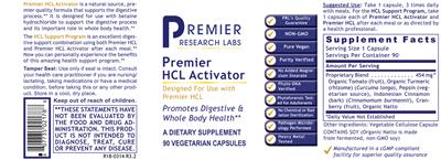 Photo of the Premier Research Labs Premier HCL Activator label