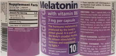 Photo of the Standard Vitamins Melatonin 3 mg label