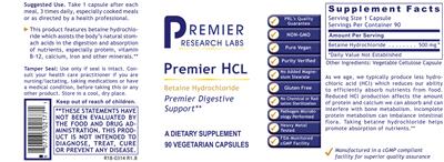 Photo of the Premier Research Labs Premier HCL label