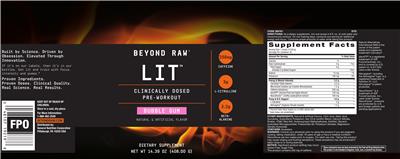 Photo of the GNC Beyond Raw LIT Bubble Gum label