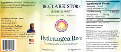 Photo of the Dr. Clark Store Hydrangea Root 335 mg label