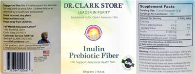 Photo of the Dr. Clark Store Inulin Prebiotic Fiber label