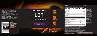 Photo of the GNC Beyond Raw LIT Grape label