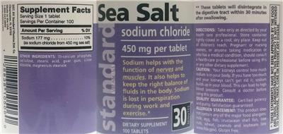 Photo of the Standard Vitamins Sea Salt Sodium Chloride 450 mg label