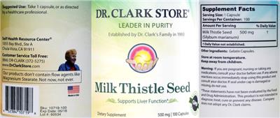Photo of the Dr. Clark Store Milk Thistle Seed 500 mg label