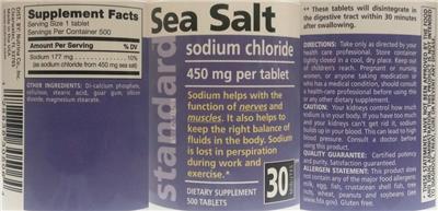 Photo of the Standard Vitamins Sea Salt Sodium Chloride 450 mg label