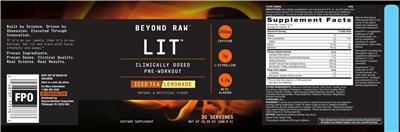Photo of the GNC Beyond Raw LIT Iced Tea Lemonade label