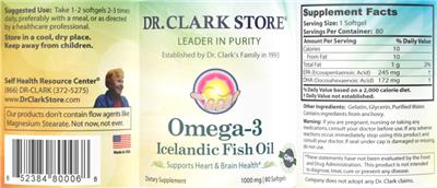 Photo of the Dr. Clark Store Omega-3 1000 mg label
