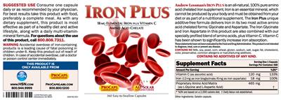 Photo of the ProCaps Laboratories Iron Plus label