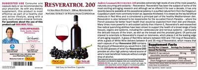 Photo of the ProCaps Laboratories Resveratrol 200 label