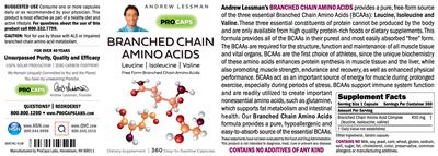 Photo of the ProCaps Laboratories Branched Chain Amino Acids label