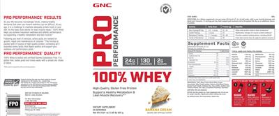 Photo of the GNC Pro Performance 100% Whey Banana Cream label