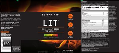 Photo of the GNC Beyond Raw LIT Gummy Worm label