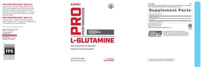 Photo of the GNC Pro Performance L-Glutamine 5000 mg Unflavored label