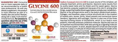 Photo of the ProCaps Laboratories Glycine 600 label