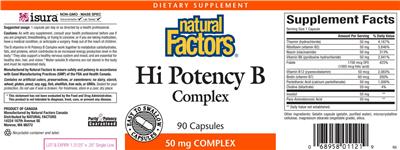 Photo of the Natural Factors Hi Potency B Complex label