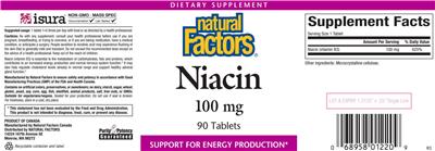 Photo of the Natural Factors Niacin 100 mg label
