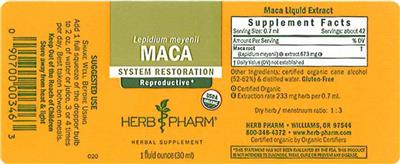 Photo of the Herb Pharm Maca label
