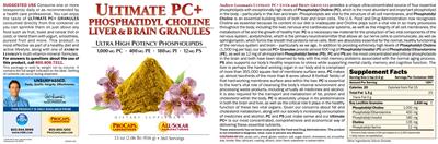 Photo of the ProCaps Laboratories Ultimate PC+ Phosphatidyl Choline Liver & Brain Granules label