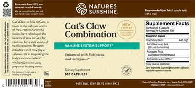 Photo of the Nature's Sunshine Cat's Claw Combination label