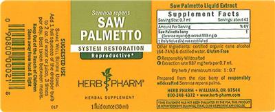 Photo of the Herb Pharm Saw Palmetto label