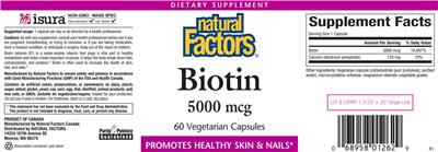 Photo of the Natural Factors Biotin 5000 mcg label