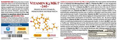 Photo of the ProCaps Laboratories Vitamin K2 MK-7 240 label